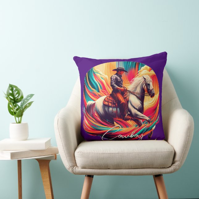 Coussin Vibrant Cowboy et Cheval Purple (Chaise)
