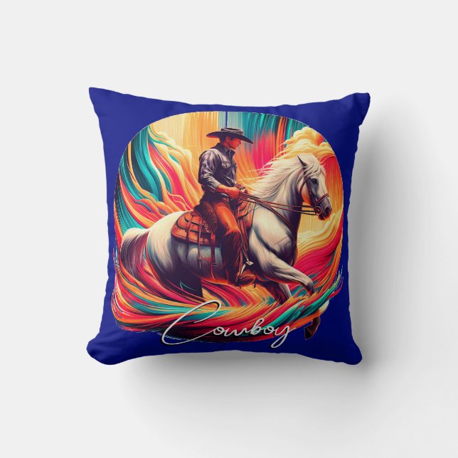 Coussin Vibrant Cowboy et Horse Blue (Recto)