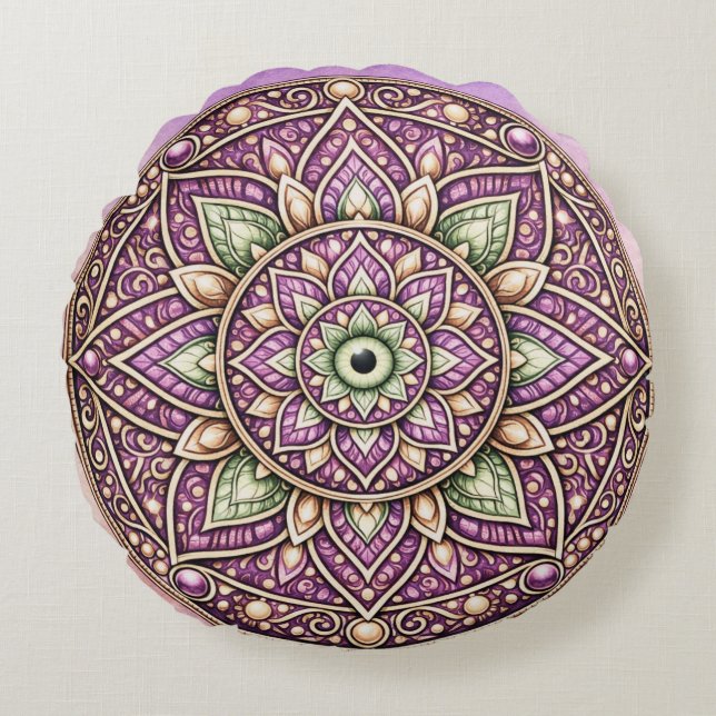 Coussin vibrant en forme de mandala – Géométrique  (Devant)