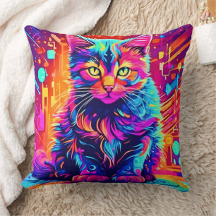 Coussin Vibrant Kitty : Belle oeuvre d'art néon