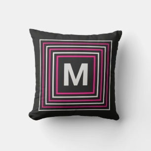 Coussin Vibrant Moderne Simple Carré Monogramme Rose & Noi