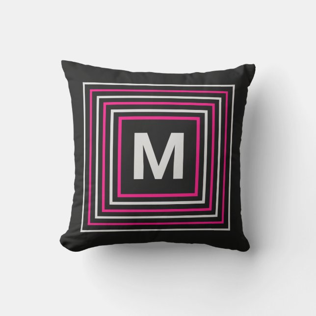 Coussin Vibrant Moderne Simple Carré Monogramme Rose & Noi (Recto)