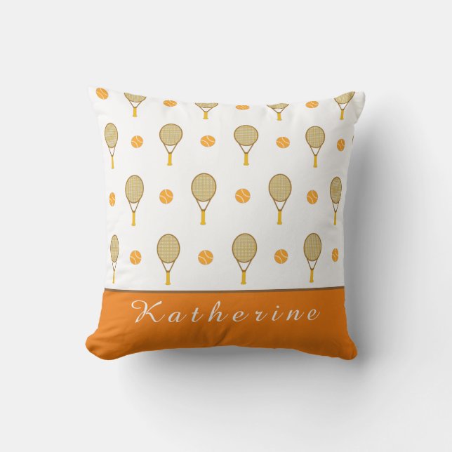 Coussin Vibrant Orange Tennis Amusant Personnalisé Joueur  (Recto)