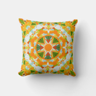 Coussin Vibrant Orange Vert Étoile Boho Maximaliste