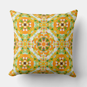 Coussin Vibrant Orange Vert Étoile Boho Maximaliste