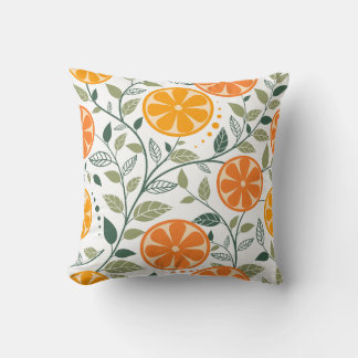 Coussin Vibrant pattern of orange slices and green leaves 