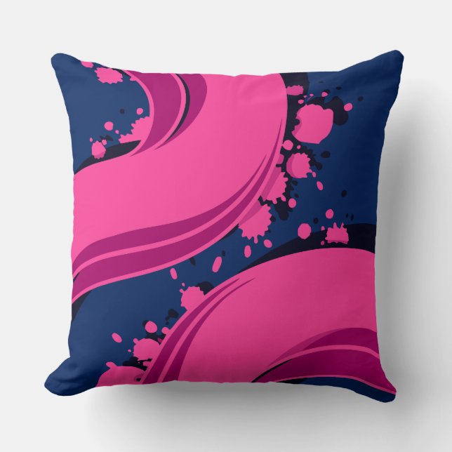 Coussin Vibrant Pink Waves on navy Blue Background (Recto)