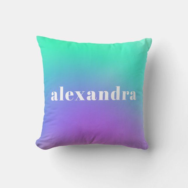 Coussin Vibrant vert violet dégradé Nom personnalisé (Recto)
