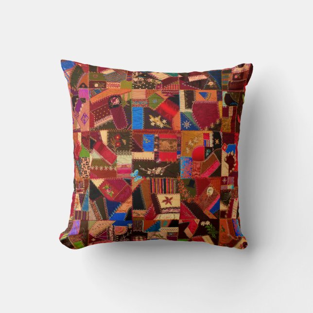 Coussin Vibrant Vintage Crazy Quilt (Recto)
