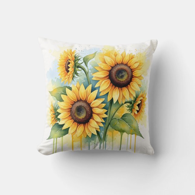 Coussin Vibrant Yellow Sunflower Watercolor Drip (Recto)