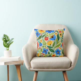 Coussin Vibrante Prairie Florale d'Art Populaire