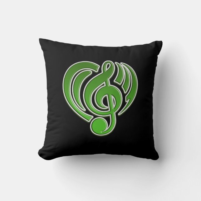 Coussin Vibrations Amour Musical Coeur Vert Musique Note D (Recto)