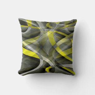 Coussin Vibrations des années 80 Jaune narcisse et gris Cu