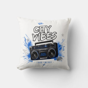 Coussin Vibrations Urbaines sur la Rue – Boombox Rétro