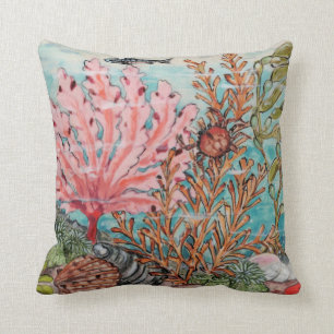 Coussin Vie de la mer côtière Aqua rose Crabe de corail 