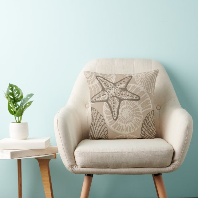 Coussin Vie marine côtière étoiles de mer et coquilles en  (Chaise)