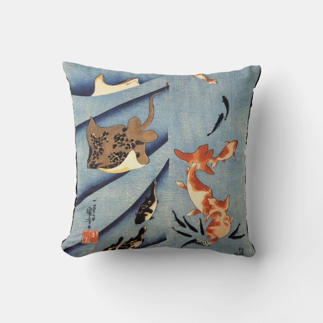 Coussin Vie marine japonaise, Japonais antique art. C. (Recto)