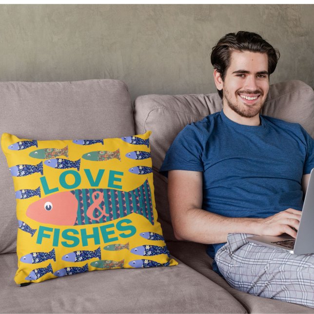 Coussin Vie marine, maison de plage, amoureux du poisson (Créateur téléchargé)