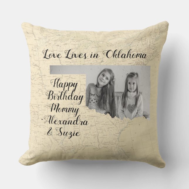 Coussin Vieille Carte L'Amour Vit En Oklahoma State Formé  (Recto)