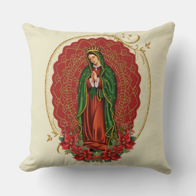 Coussin Vierge Guadalupe Catholique Noël Pointsettia La (Recto)