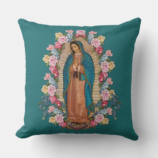 Coussin Vierge Guadalupe Roses religieux catholiques (Recto)
