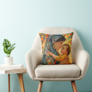 Coussin Vierge Marie et Bébé Jésus Impressionnisme