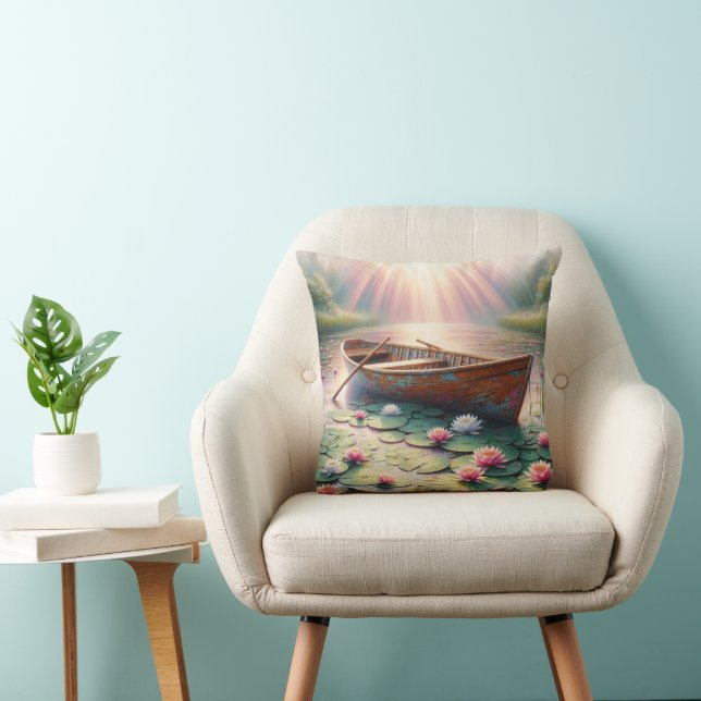 Coussin Vieux Bateau À Voie Rustique Dans Les Lys D'Eau (Chaise)