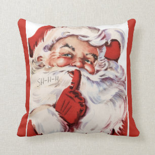 Coussin Vieux carreau rouge gai vintage de Père Noël Shhh