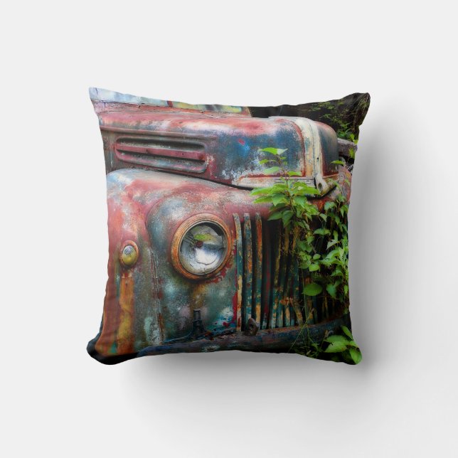 Coussin Vieux carreaux rouillés antiques de camion (Recto)