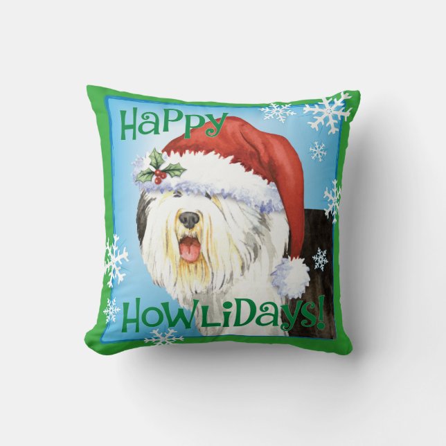 Coussin Vieux chien de berger anglais heureux de Howlidays (Recto)