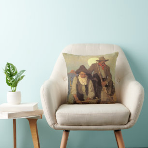 Coussin Vieux Cowboys, The Pay Stage par NC Wyeth