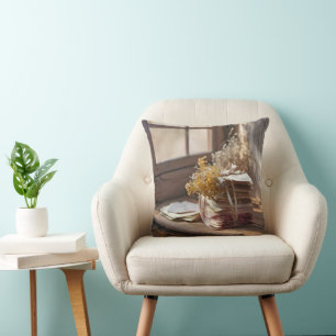 Coussin Vieux Lettres d'Amour Avec Ruban Rose