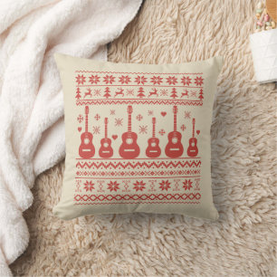 Coussin Vilain joyeux pull de Noël guitare acoustique