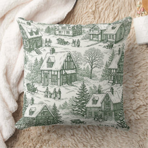 Coussin Village de vacances toile vert crème Scenic Toile