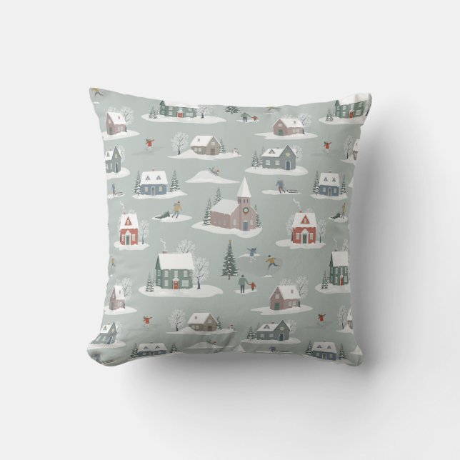 Coussin Village d'hiver Motif de la scène de neige (Recto)