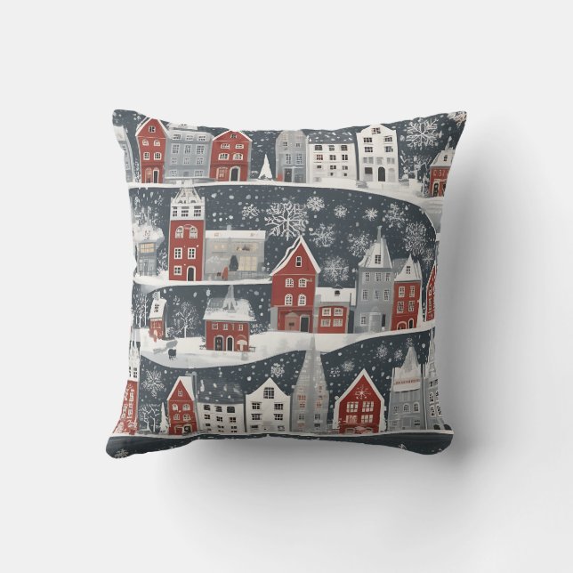 Coussin Village d'hiver Motif nordique de neige (Verso)