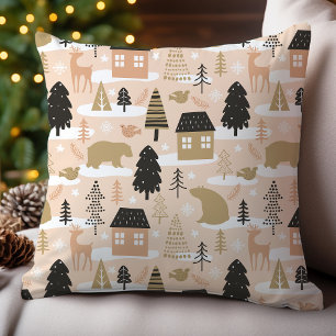 Coussin Village moderne de l'ours de Noël