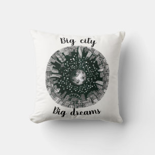 Coussin Ville panoramique en noir et blanc sous la Moon Cl