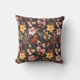 Coussin Vin jaune pâle Automne Automne Floral Feuille Noir