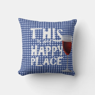 Coussin vin rouge et citation sur en vichy bleu