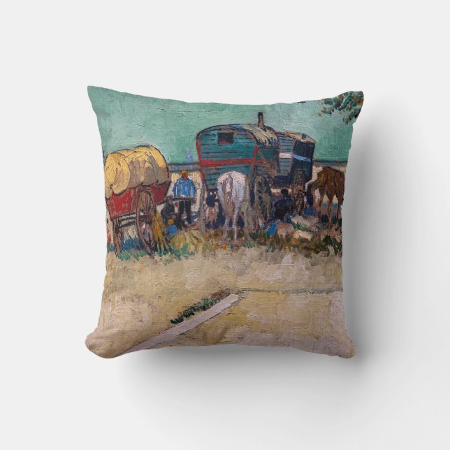 Coussin Vincent Van Gogh - Caravanes, Camp de Tziganes prè (Recto)
