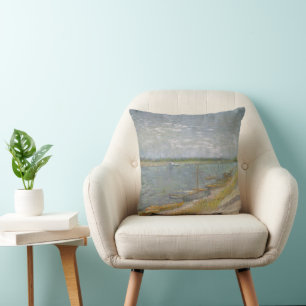 Coussin Vincent van Gogh - Vue d'une rivière avec des bate