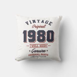 Coussin Vintage 1980 Né en 1980 Retro Anniversaire Cadeau