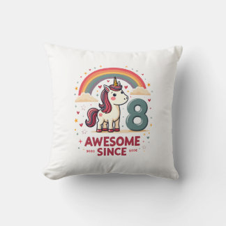 Coussin Vintage 8 Awesome Since 2018 Unicorn Birthday Rain