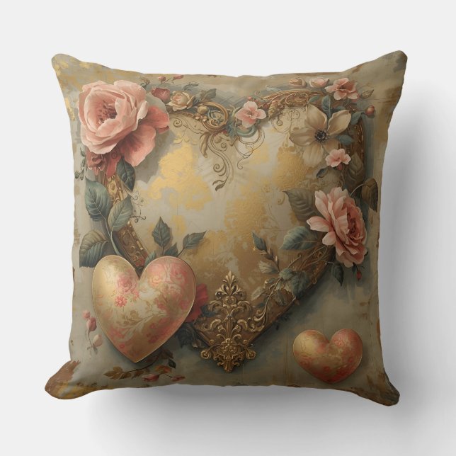 Coussin Vintage Abstract Hearts - Throw Pillow  (Recto)