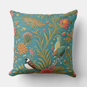Coussin Vintage Abstrait botanique et Motif d'oiseaux