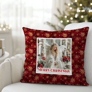 Coussin Vintage Ange Poinsettia Rouge Or Noël Christmas