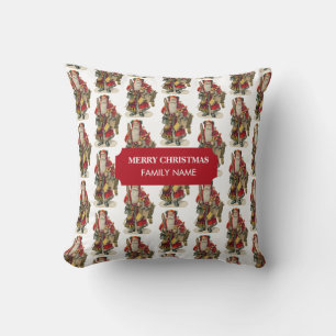 Coussin Vintage Antique Noël Père Noël Nom personnalisé