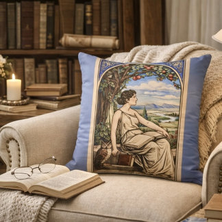 Coussin Vintage Art Nouveau Woman Reading Under Tree