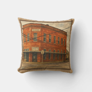 Coussin Vintage Banque de briques de petite ville au Texas